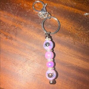 Sliver Beaded Keychain with Purple Spider Design beads
